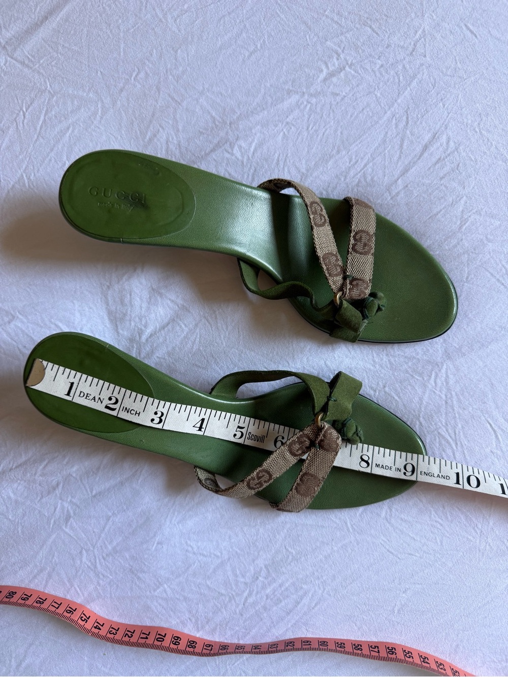 Gucci Tom Ford era Green/Brown GG Canvas with Suede mules/sandals on kitten heel - Picture 8 of 16